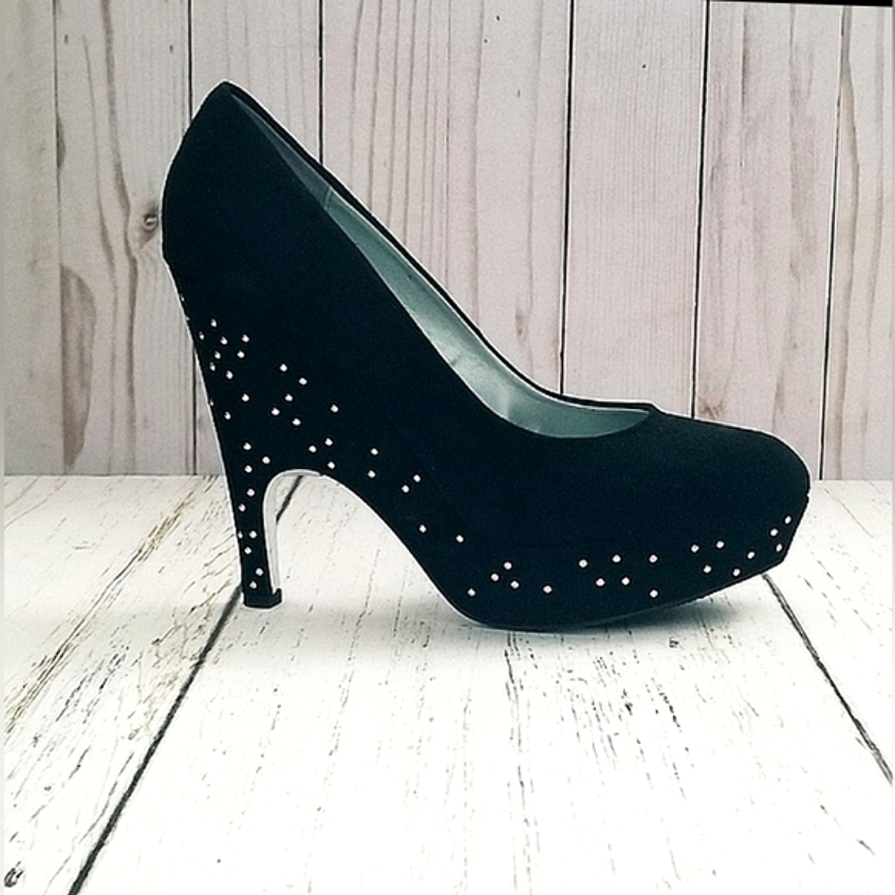 H by Holston Black Studded  Platform Heels